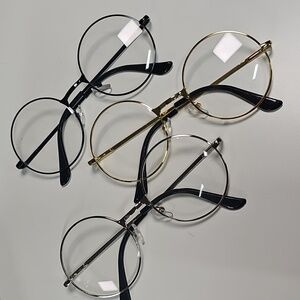 Round Frame Glasses, Lot Of 3, Gold Silver Black, New!